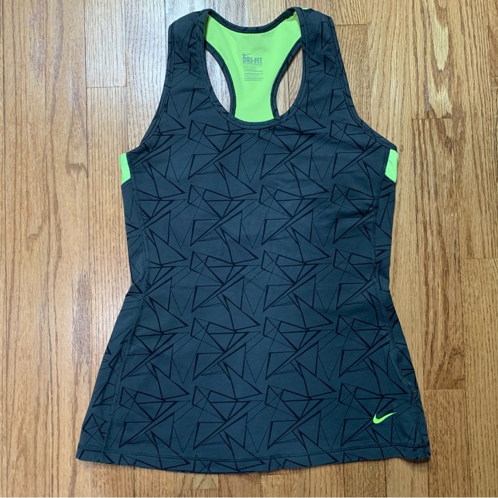 Nike Dri-FIT Slim Fit Racerback Tank Charcoal Black Triangle Neon Yellow L